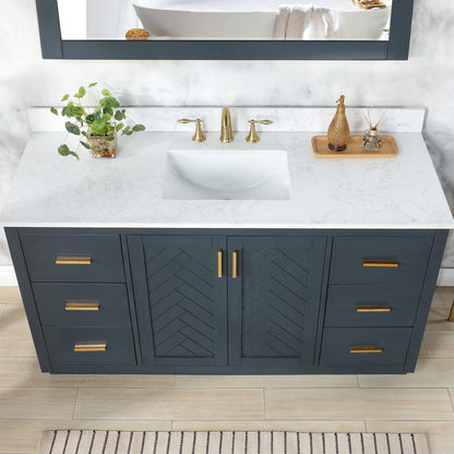 60" Single Bathroom Vanity Set in Classic Blue with Mirror