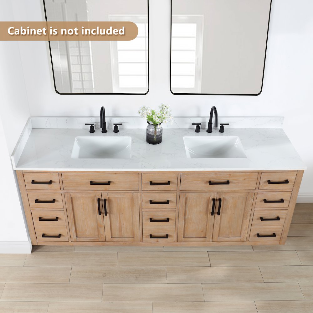 Ceres 84. in Engineered Stone Vanity Top in Grain White with Double White Sink