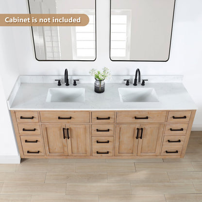 Ceres 84. in Engineered Stone Vanity Top in Grain White with Double White Sink