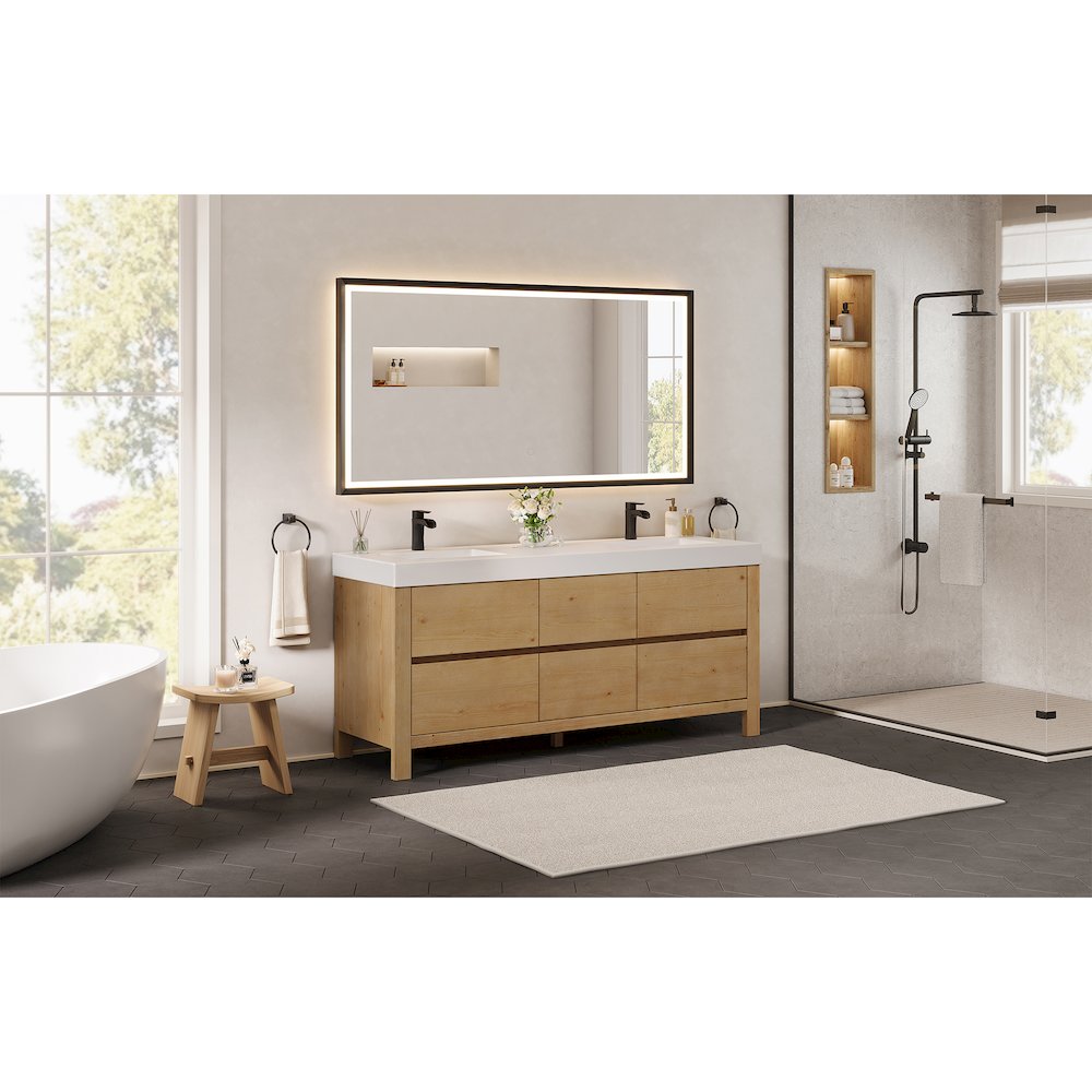 72" Double Bathroom Vanity in with White Artificial Stone Integrated Sink