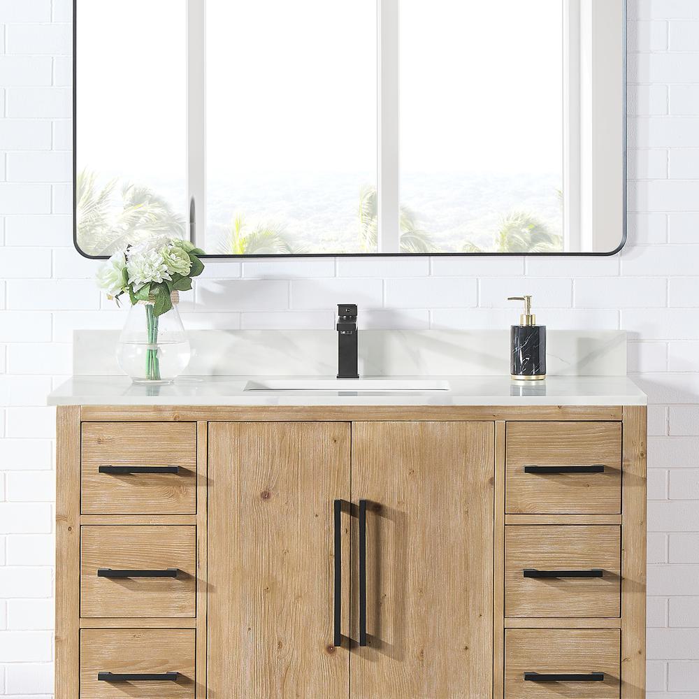 Arbios 48. in Quartz Stone Vanity Top in Calacatta White with White Sink