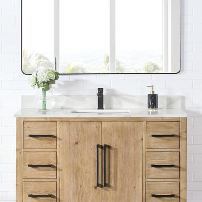 Arbios 48. in Quartz Stone Vanity Top in Calacatta White with White Sink