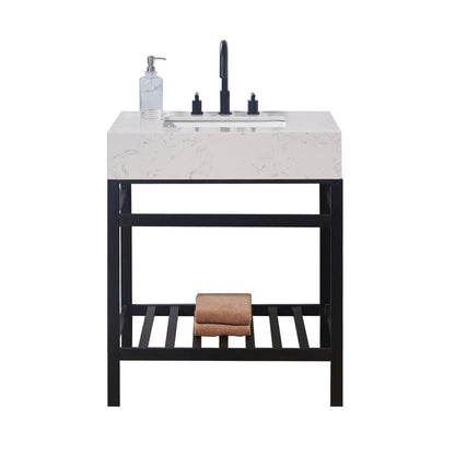 30. in Composite Stone Vanity Top in Aosta White Apron with White Sink