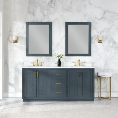 72" Double Bathroom Vanity Set in Classic Blue with Mirror