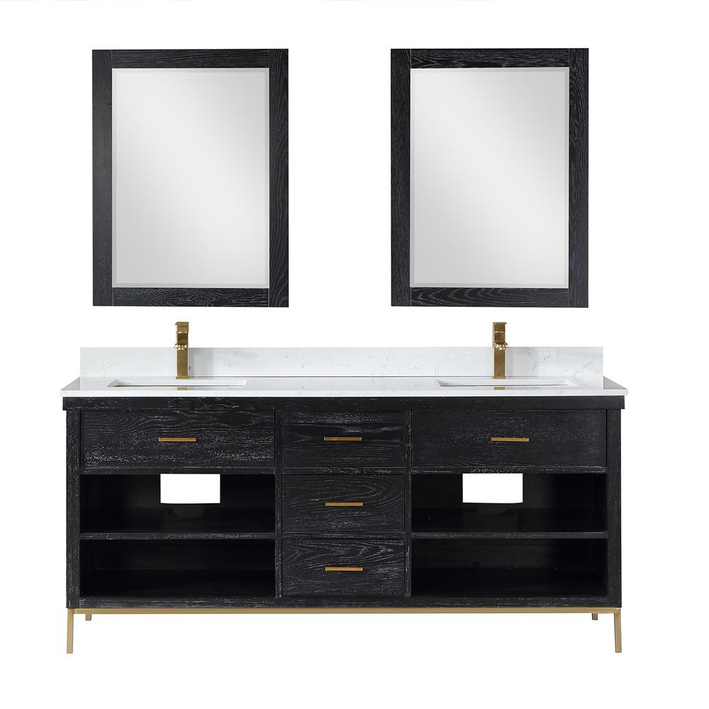 72" Double Bathroom Vanity Set in Black Oak with Mirror