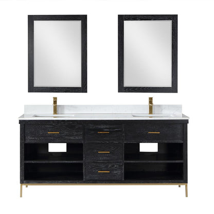 72" Double Bathroom Vanity Set in Black Oak with Mirror