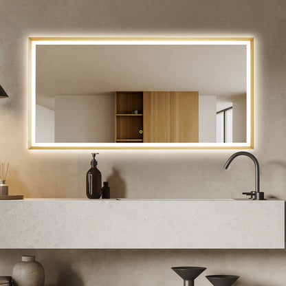 60"x30" Rectangular Wall Mirror in Brushed Gold Aluminum Framed