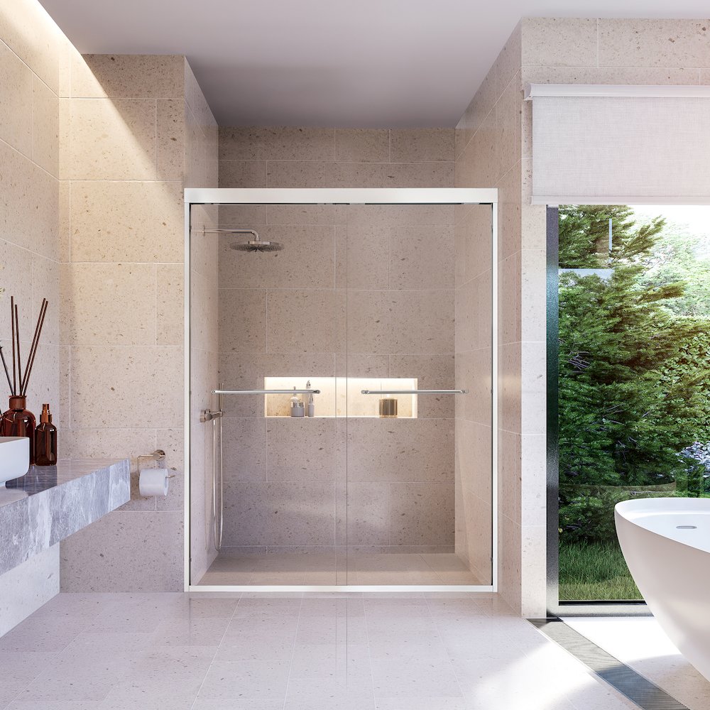 Framed Shower Door in Polished Chrome with Clear Glass