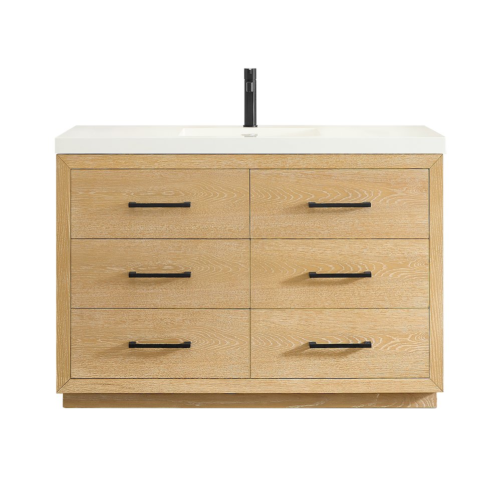 48" Single Bathroom Vanity in White Oak with White Artificial Drop-in Sink