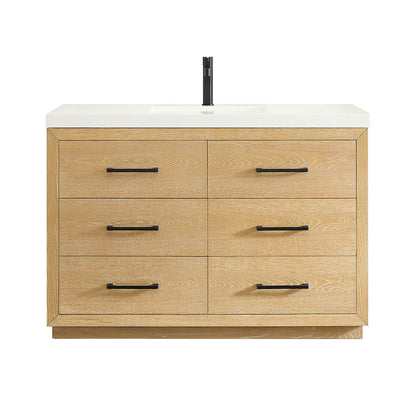 48" Single Bathroom Vanity in White Oak with White Artificial Drop-in Sink