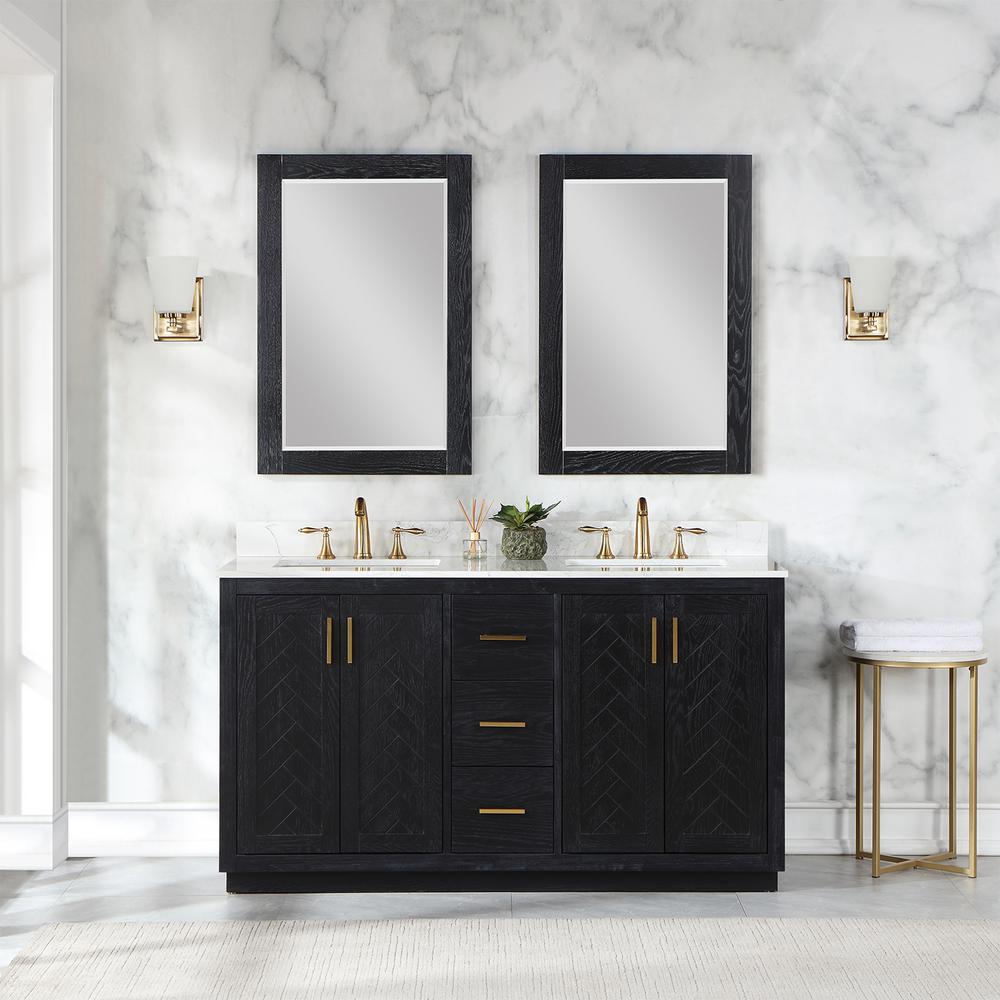60" Double Bathroom Vanity Set in Black Oak with Mirror