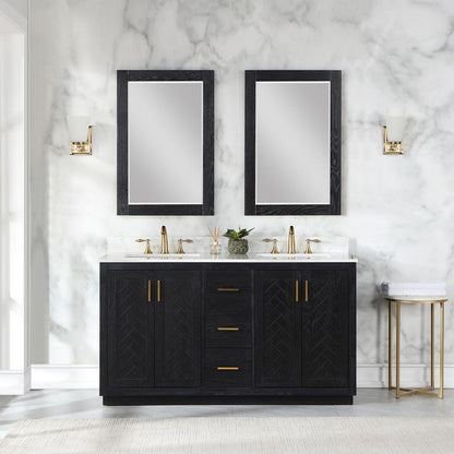 60" Double Bathroom Vanity Set in Black Oak with Mirror