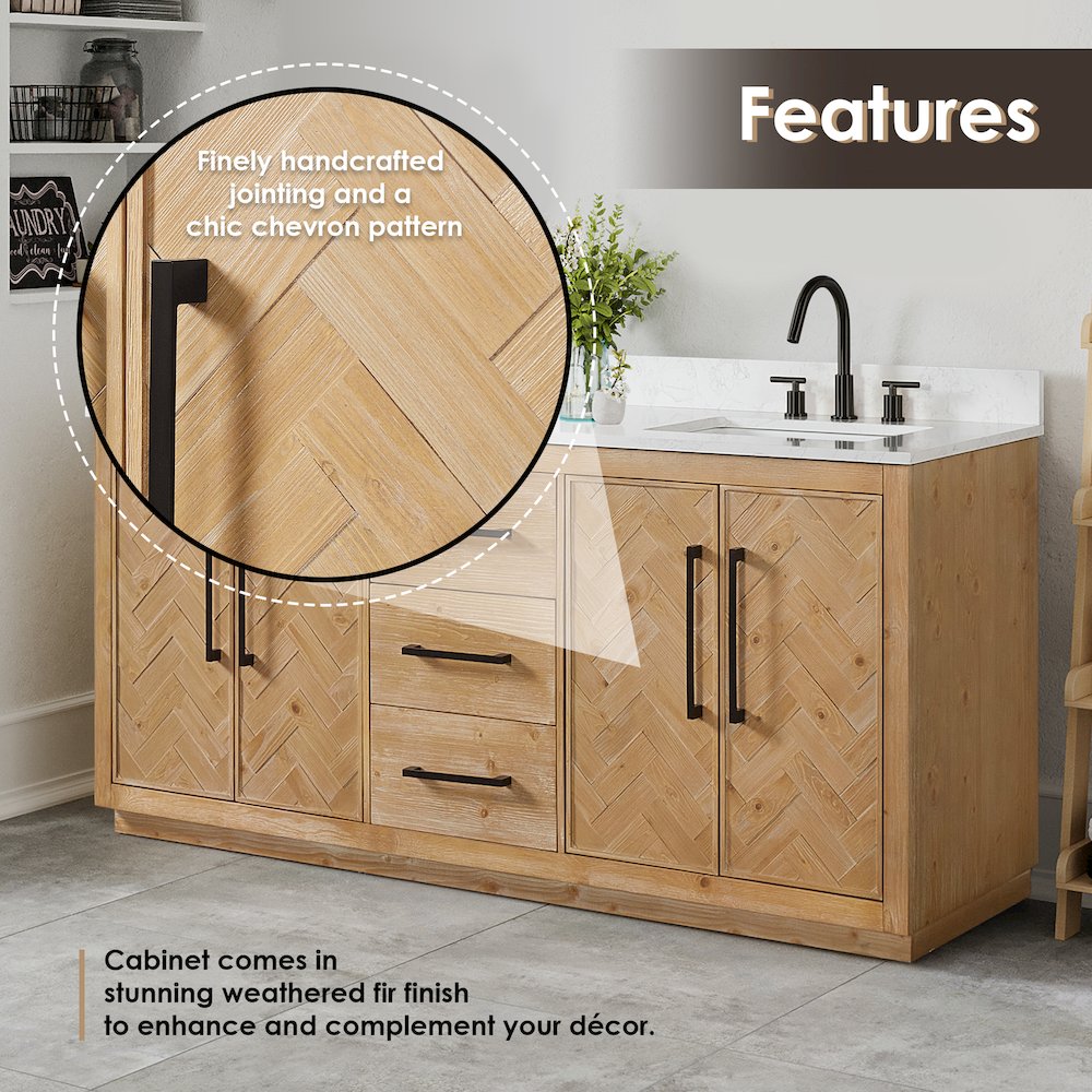 72" Double Bathroom Vanity Grain White Engineered Stone Countertop