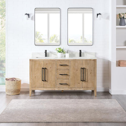 Double Bathroom Vanity in Weathered Fir with Stone Countertop with Mirror