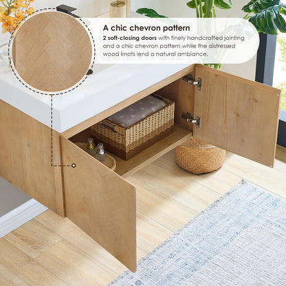Single Bathroom Vanity in Light Brown White Artificial Drop-in Sink