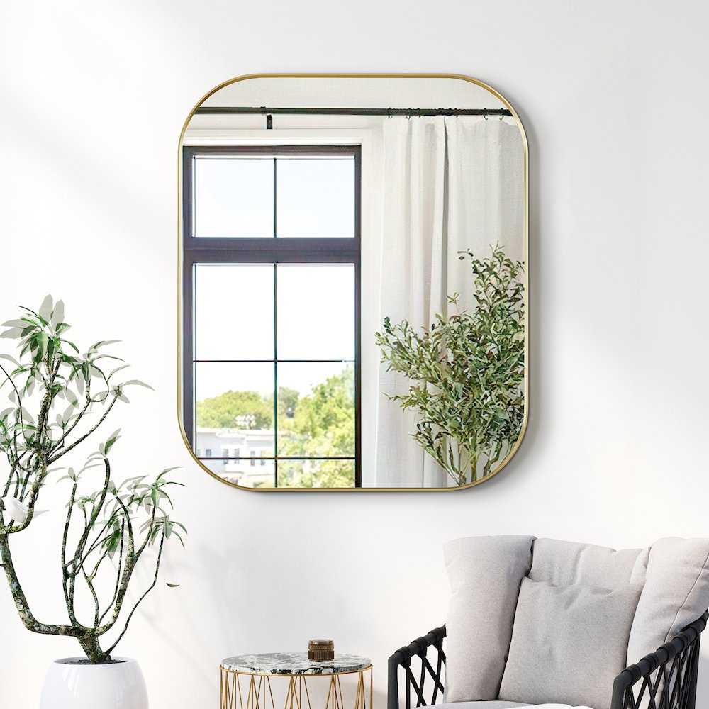 36x30" Rectangular Aluminum Framed in Brushed Gold Modern Bathroom Wall Mirror