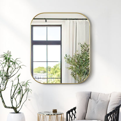 36x30" Rectangular Aluminum Framed in Brushed Gold Modern Bathroom Wall Mirror