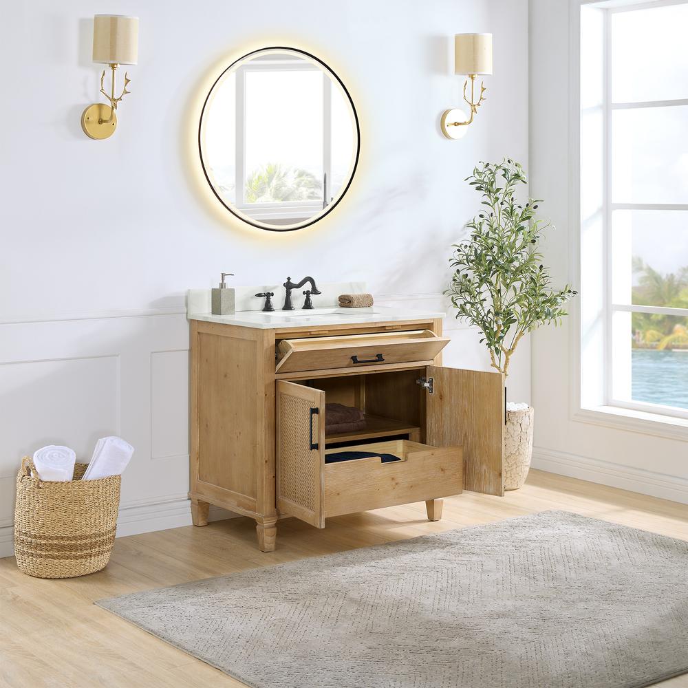 Single Bathroom Vanity in Weathered Fir with Stone Countertop with Mirror