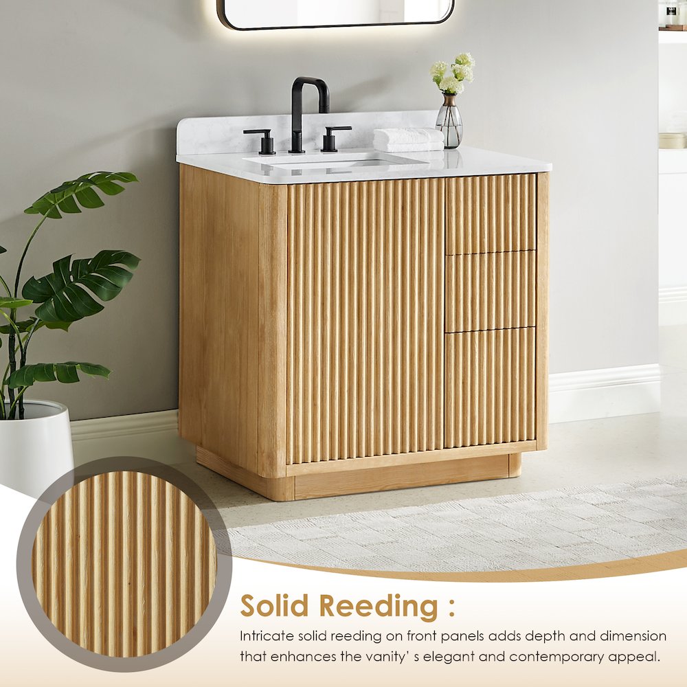 36" Single Bathroom Vanity in Washed Light Brown with Grain White