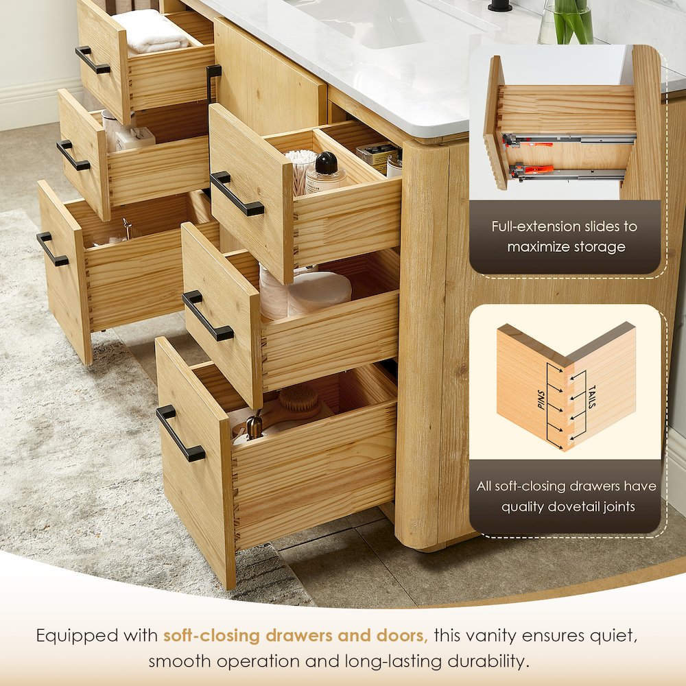 60" Double Bathroom Vanity in Nature Brown with Grain White