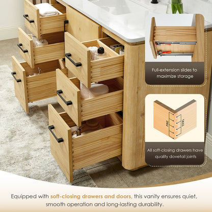 60" Double Bathroom Vanity in Nature Brown with Grain White