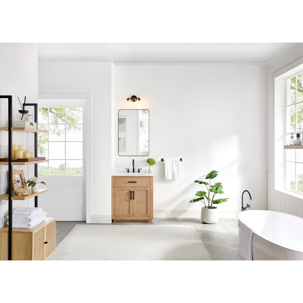 30" Single Bathroom Vanity in Light Brown with Grain White