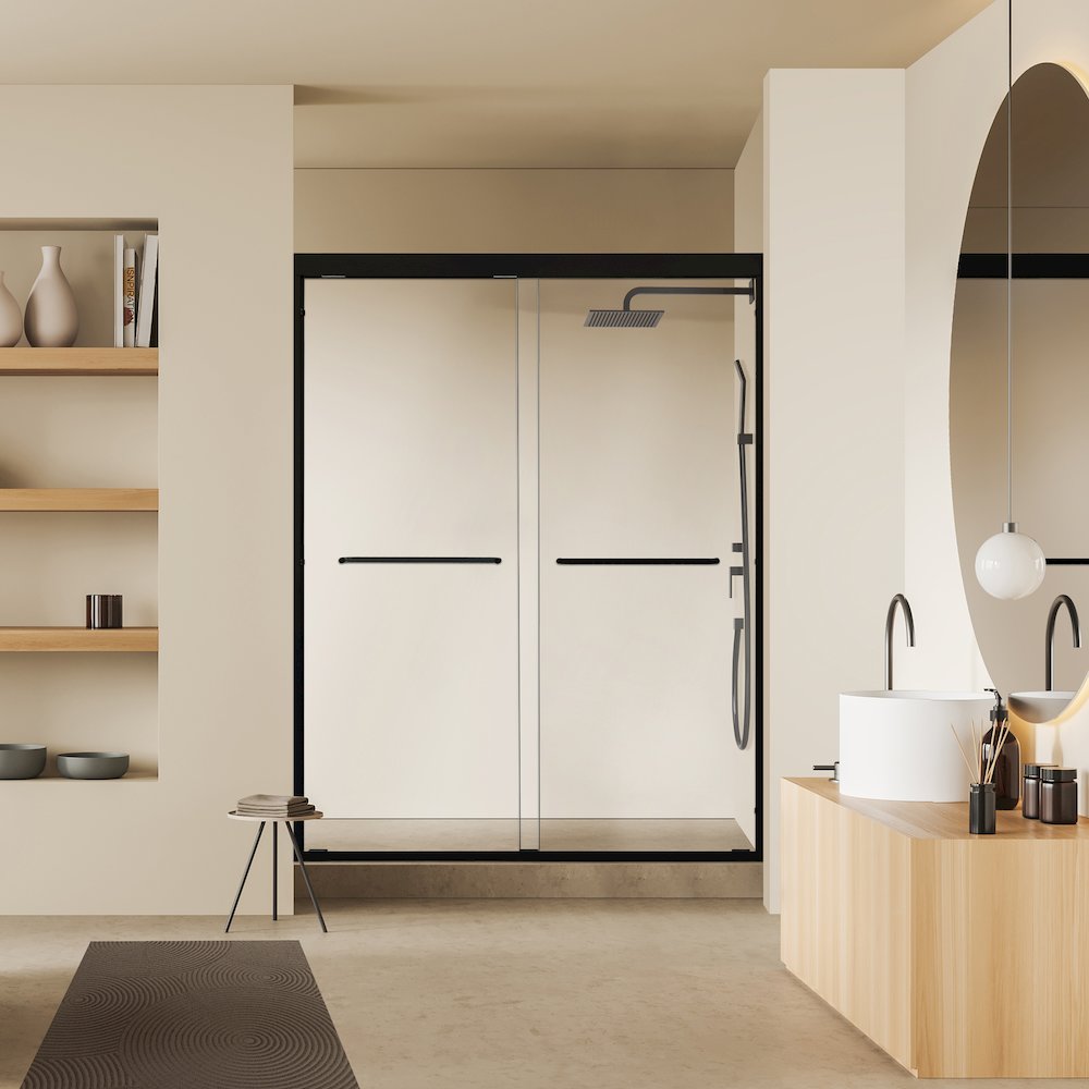 Framed Shower Door in Matte Black with Clear Glass