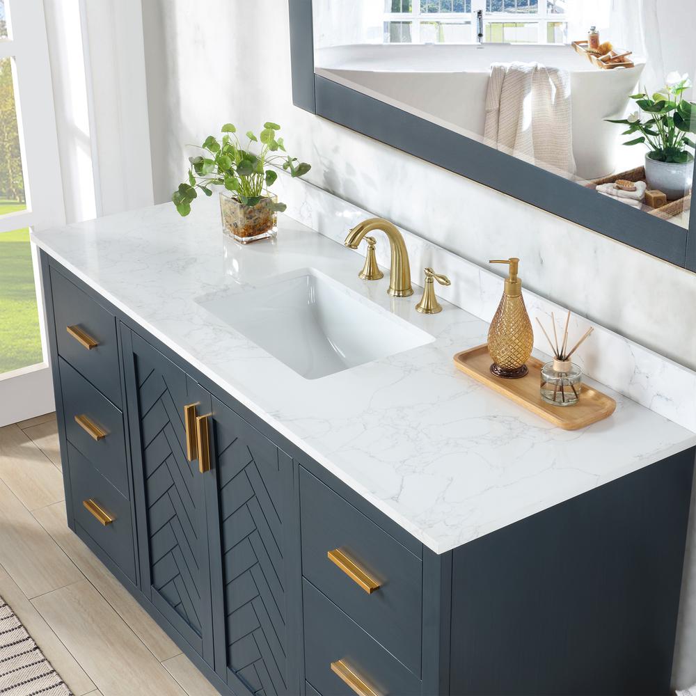 60" Single Bathroom Vanity Set in Classic Blue with Mirror