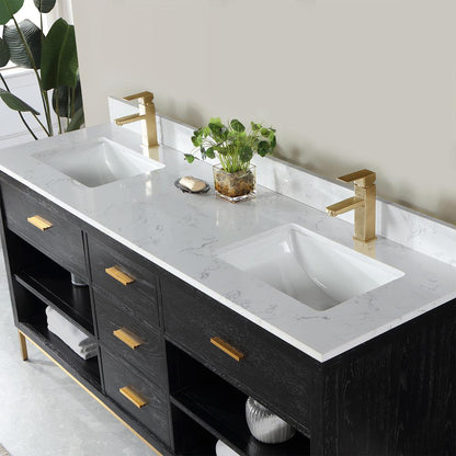 72" Double Bathroom Vanity Set in Black Oak without Mirror