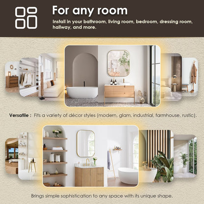 36x30" Rectangular Aluminum Framed in Brushed Gold Modern Bathroom Wall Mirror