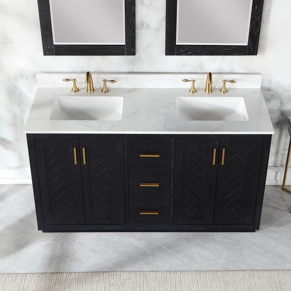 60" Double Bathroom Vanity Set in Black Oak with Mirror