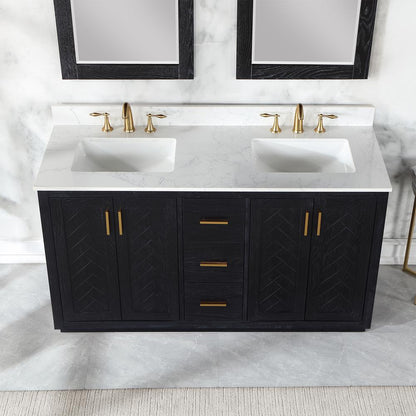 60" Double Bathroom Vanity Set in Black Oak with Mirror