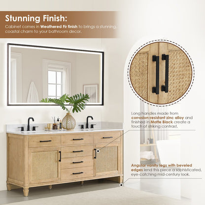 72" Double Bathroom Vanity in with Grain White Engineered Stone Countertop