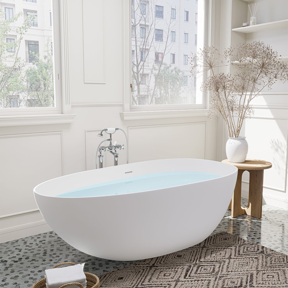59" x 31" Solid Surface Soaking Bathtub and Integrated Overflow