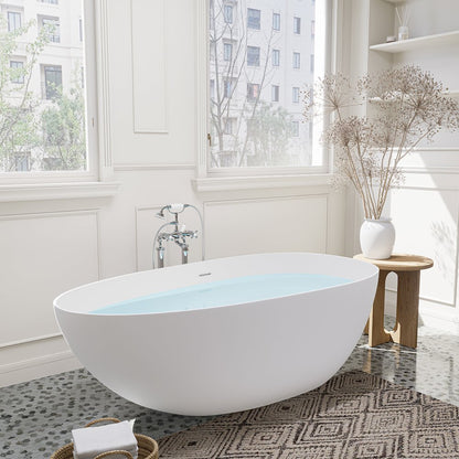 59" x 31" Solid Surface Soaking Bathtub and Integrated Overflow