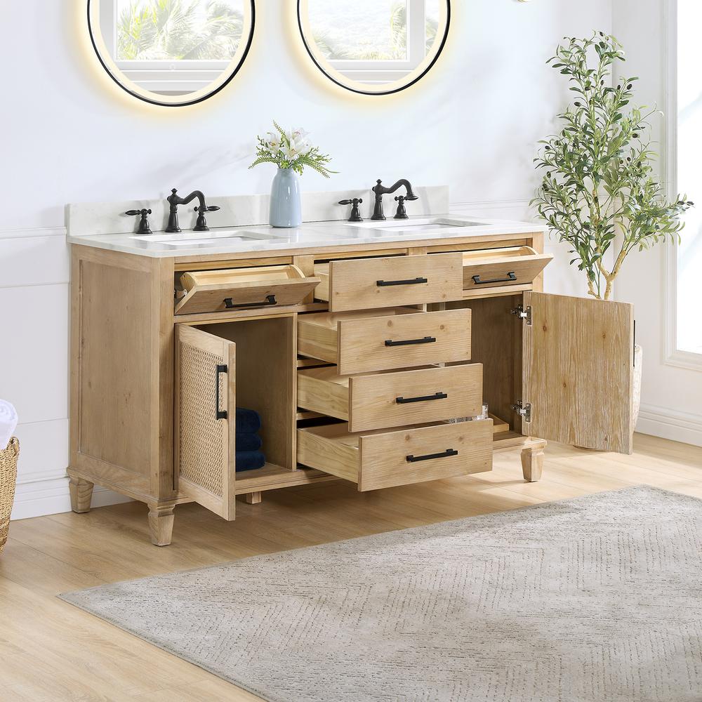 Double Bathroom Vanity in Weathered Fir with Stone Countertop without Mirror