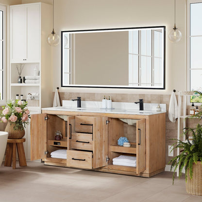 72" Double Bathroom Vanity with Calacatta White Quartz Countertop with Mirror
