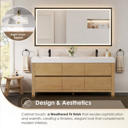 72" Double Bathroom Vanity in with White Artificial Stone Integrated Sink