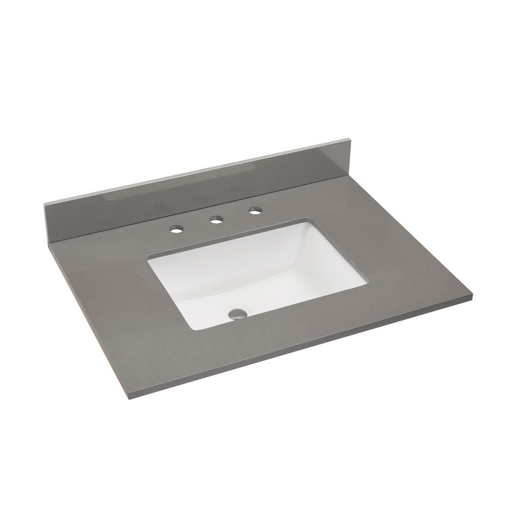 31 in. Composite Stone Vanity Top In Concrete Grey with White  Sink