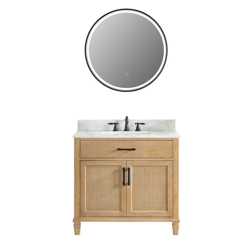 Single Bathroom Vanity in Weathered Fir with Stone Countertop with Mirror