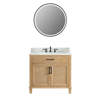 Single Bathroom Vanity in Weathered Fir with Stone Countertop with Mirror