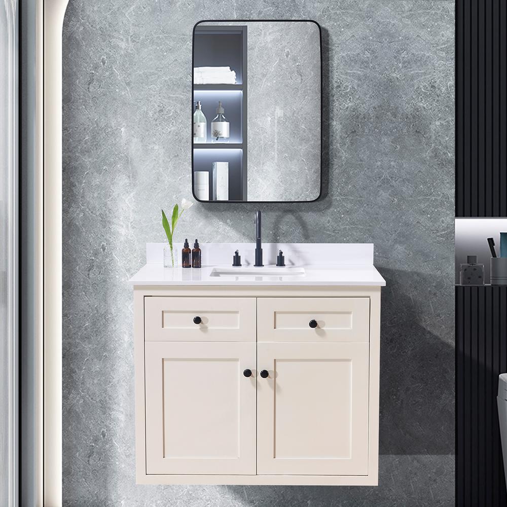 43. in Composite Stone Vanity Top in Snow White with White Sink