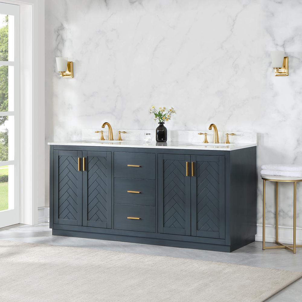 72" Double Bathroom Vanity Set in Classic Blue without Mirror