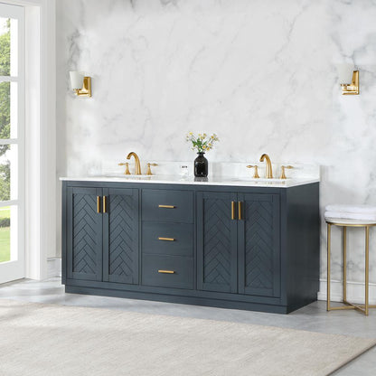 72" Double Bathroom Vanity Set in Classic Blue without Mirror