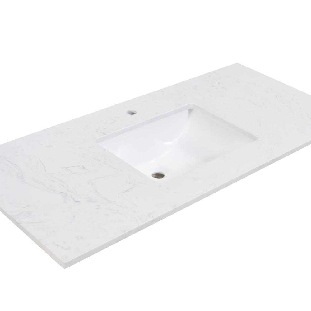 49 in. Composite Stone Vanity Top in Aosta White with White Sink