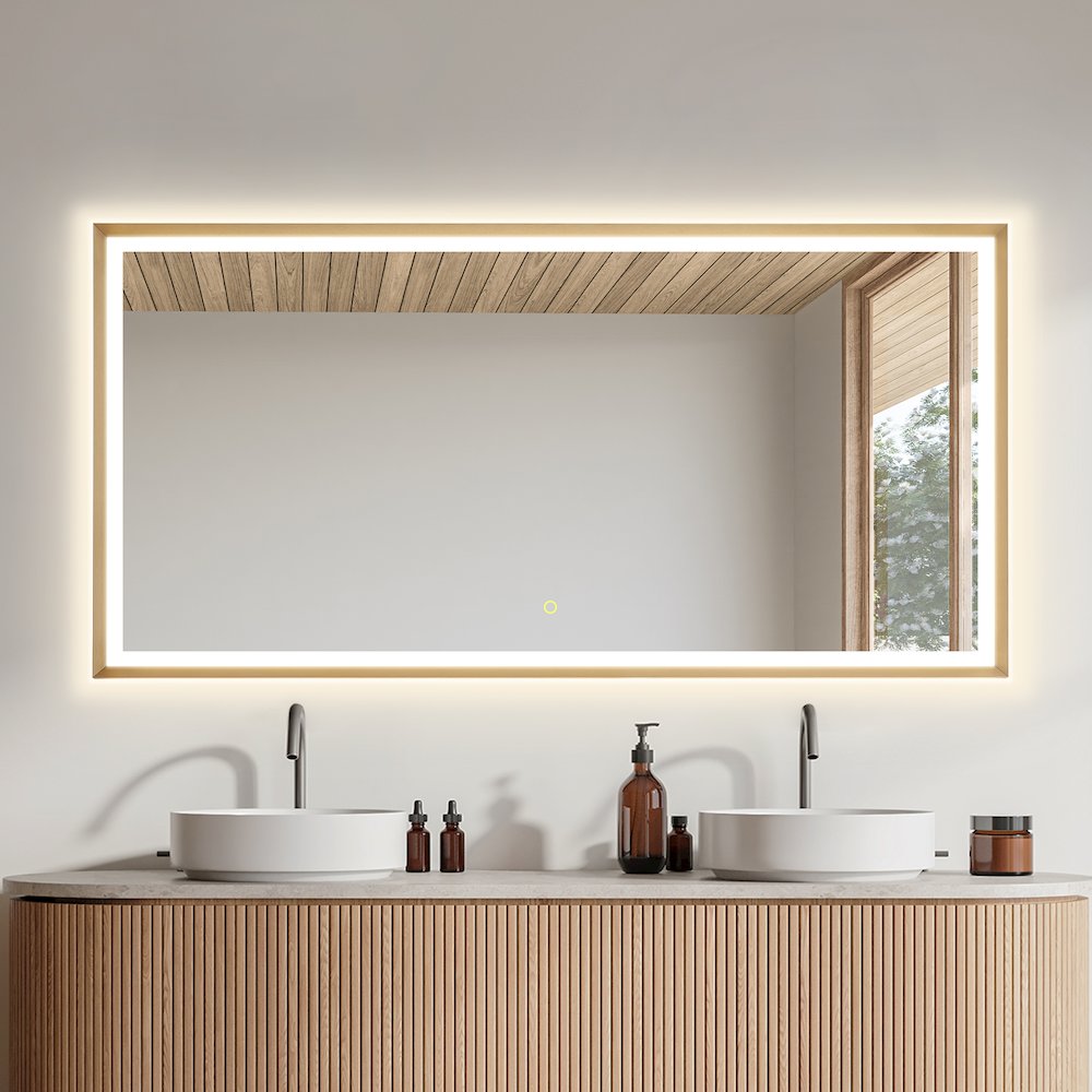 60"x30" Rectangular Wall Mirror in Brushed Gold Aluminum Framed