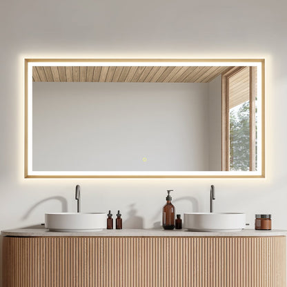 60"x30" Rectangular Wall Mirror in Brushed Gold Aluminum Framed