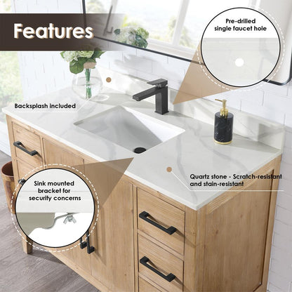 Single Bathroom Vanity in Weathered Fir with Stone Countertop with Mirror