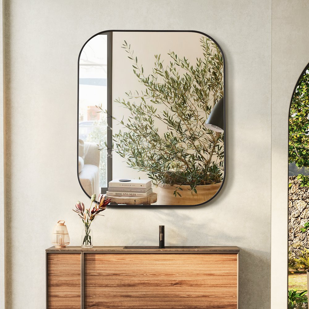 36x30" Rectangular Aluminum Framed in Matte Black Modern Bathroom Wall Mirror