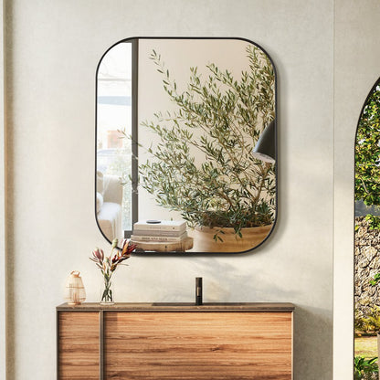36x30" Rectangular Aluminum Framed in Matte Black Modern Bathroom Wall Mirror